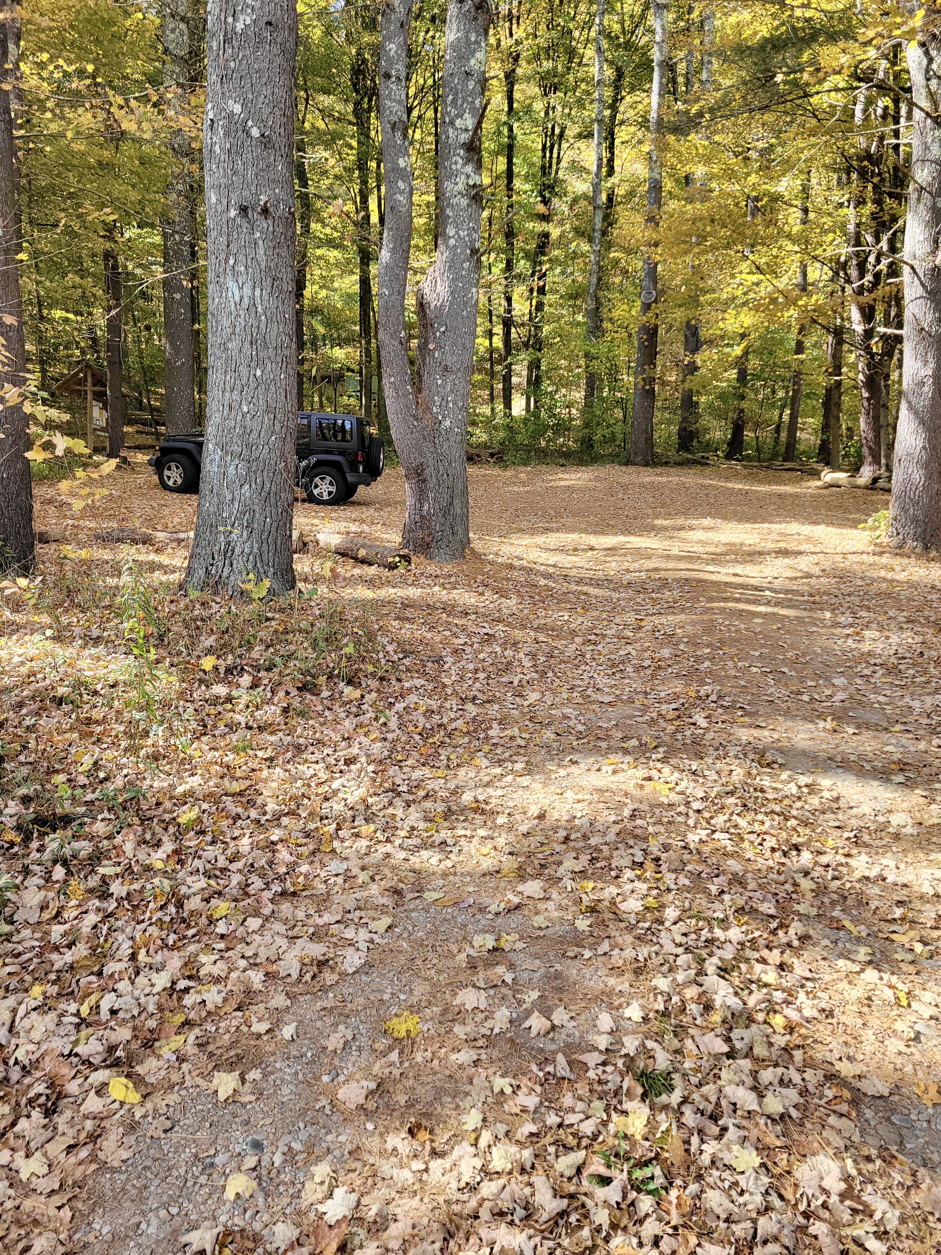 mm 7.4 Highway 41 Parking Area. Northbound AT goes along the edge of the parking lot (zoom in to left side of photo to see trail kiosk in front of Jeep). Courtesy cabincellars@yahoo.com