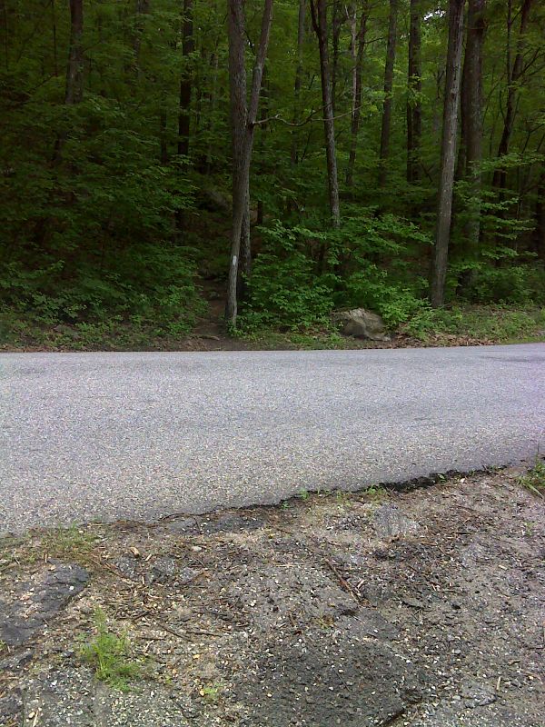 mm 8.3 Trail crossing of Skiff Mountain Road. Possible shoulder parking for one car.    GPS 41.7502 N73.4716  Courtesy pjwetzel@gmail.com