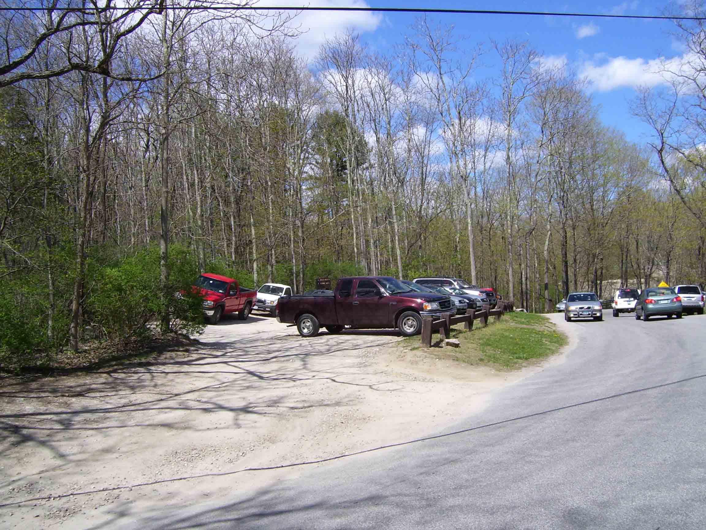 Main Parking lot at Bull's Bridge on a beautiful spring afternoon. (See mile 7.9). Update (2013). This parking lot is now closed. There is a parking area just to the west of US 7.  Courtesy dlcul@conncoll.edu