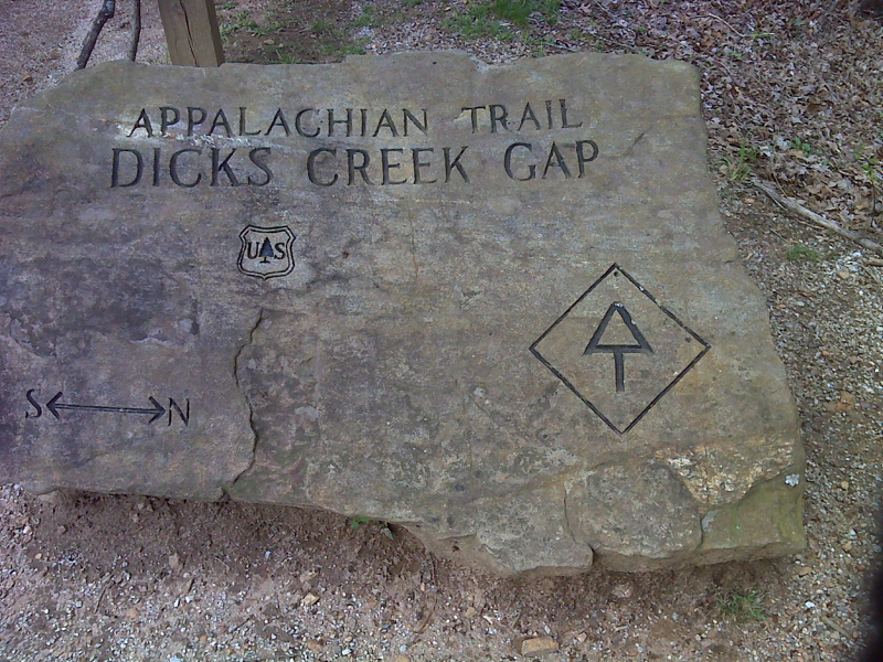 mm 8.8 Engraved stone at Dicks Creek Gap.  GPS N34.9123 W83.6186  Courtesy pjwetzel@gmail.com