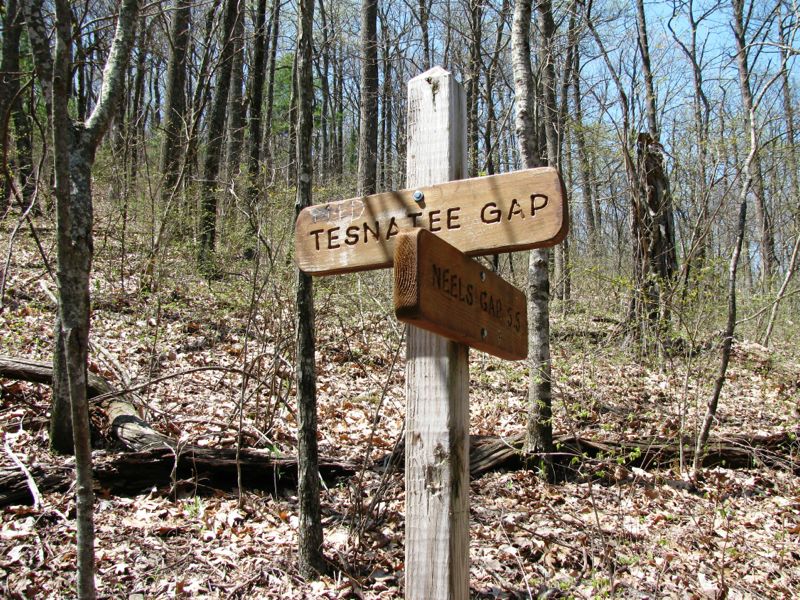 mm 0.0 The Tesnatee Gap sign showing the 5.5 miles to Neels Gap.  Courtesy commissar67@gmail.com