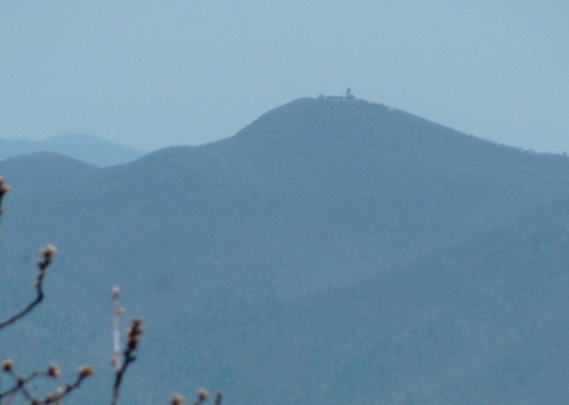 To the right of the Blood Mountain Shelter one can look north and see the highest point in Georgia, Brasstown Bald.   Courtesy commissar67@gmail.com