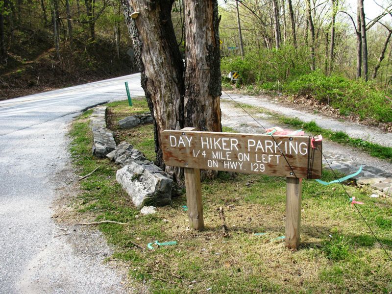 The sign at Mountain Crossing Outfitters at Neels Gap for day hiker parking at Bryon Reece memorial.   Courtesy commissar67@gmail.com