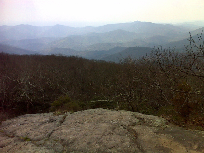 mm 2.3 Vista from near summit of Blood Mt. on an unfortunately hazy day.  GPS N34.7371 W83.9362  Courtesy pjwetzel@gmail.com
