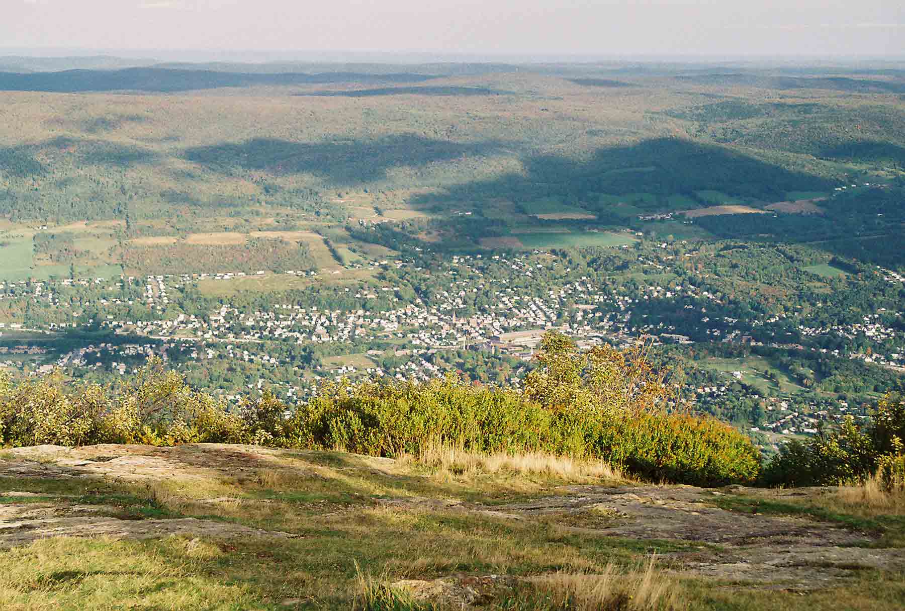 mm 6.3 - View east to the town of Adams, MA. Herman Melville used to live in North Adams or Adams. To him, Mt. Greylock in winter resembled a huge white whale and thus the idea for 'Moby Dick' was born.  Courtesy dlcul@conncoll.edu