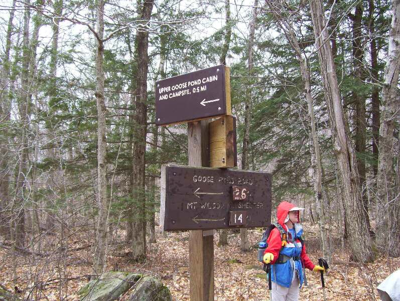 MM 1.6  Junction with the side trail to Upper Goose Pond Cabin.  Courtesy dlcul@conncoll.edu