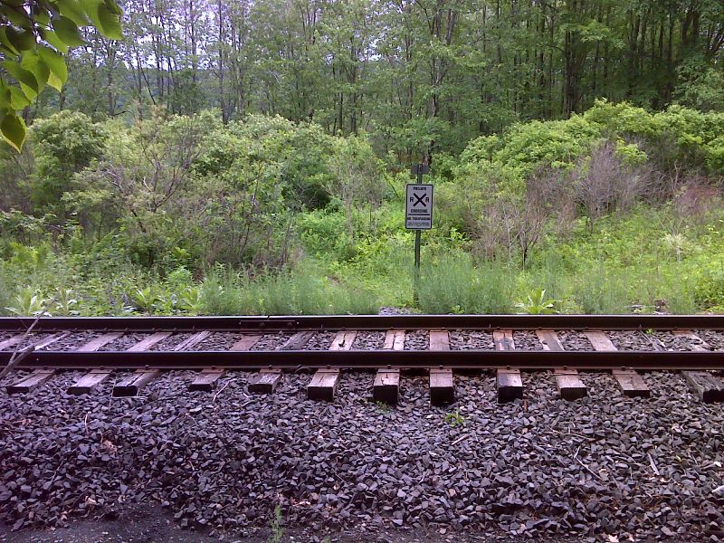mm 0.0 Crossing of railroad tracks just west (trail south) of US 7. GPS N42.1531 W73.3667  Courtesy pjwetzel@gmail.com