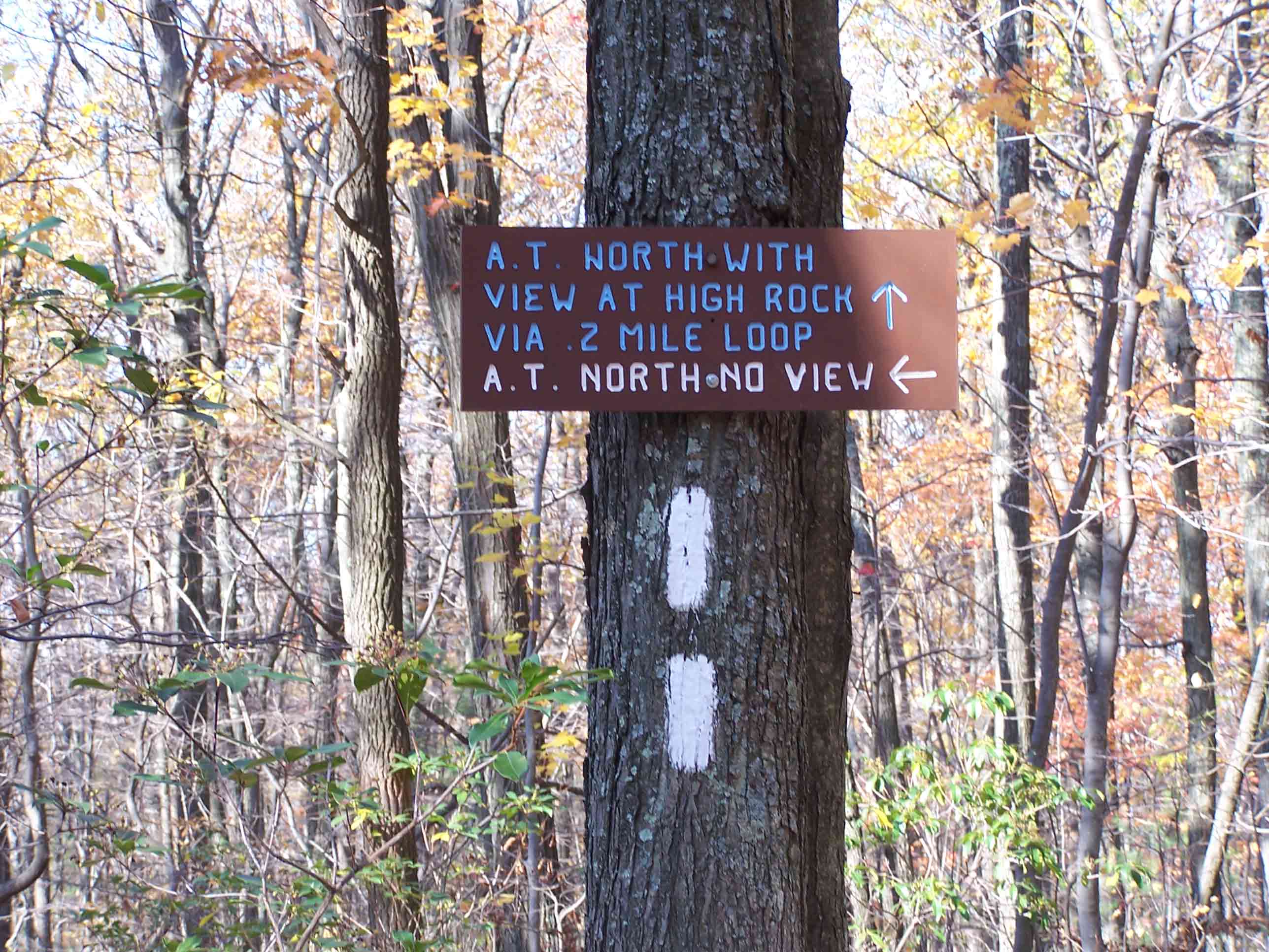 mm 3.2 - Sign for blue-blazed High Rock loop trail (southern entry). Courtesy at@rohland.org