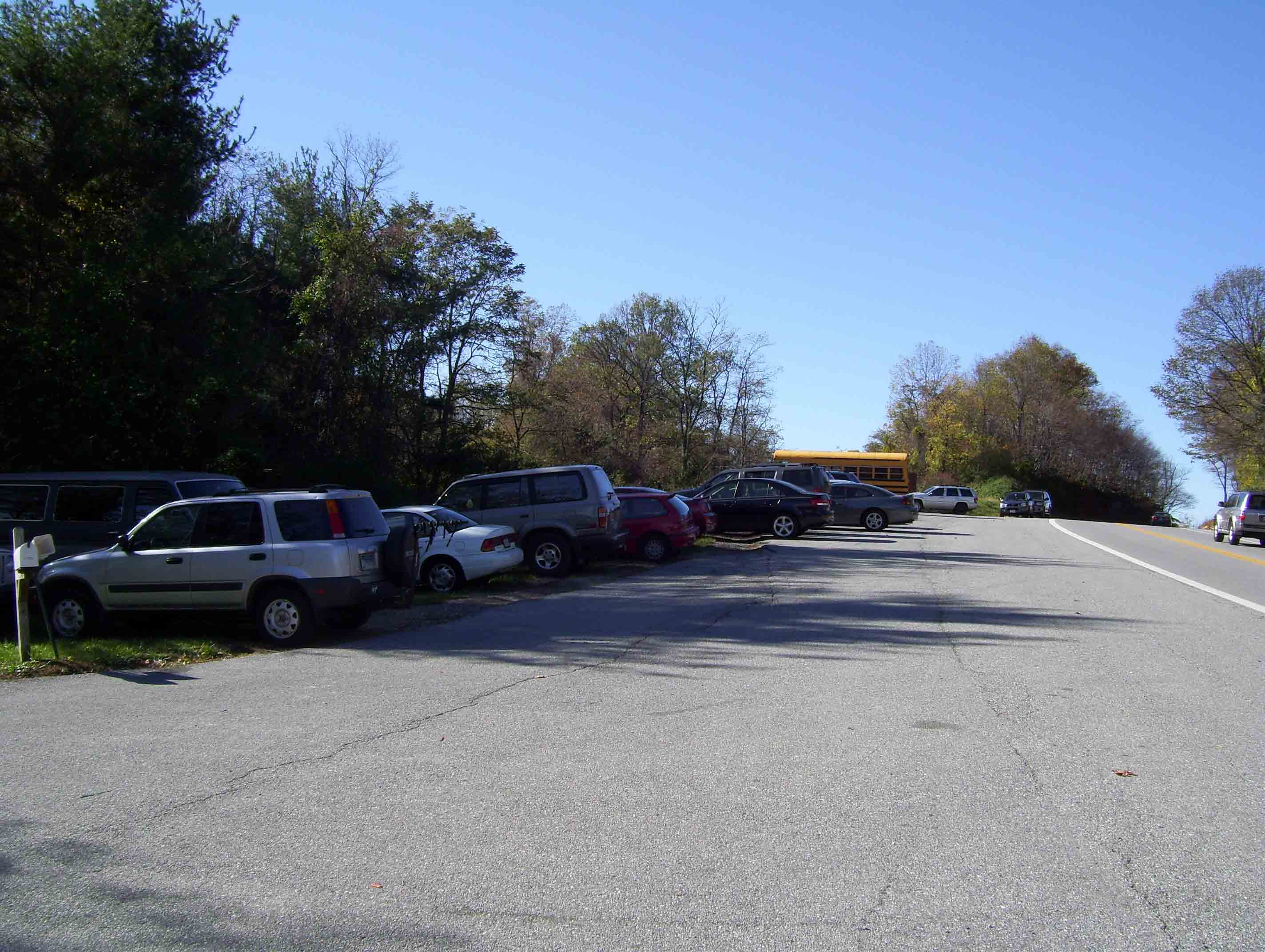 Parking area on US 40 near the I-70 crossing. There is more parking in the opposite direction. A blue-blazed trail starts at the far end of the parking area. It follows a closed section of highway, then descends to the AT, which goes north to Section 3 or south to Section 4.  Courtesy dlcul@conncoll.edu