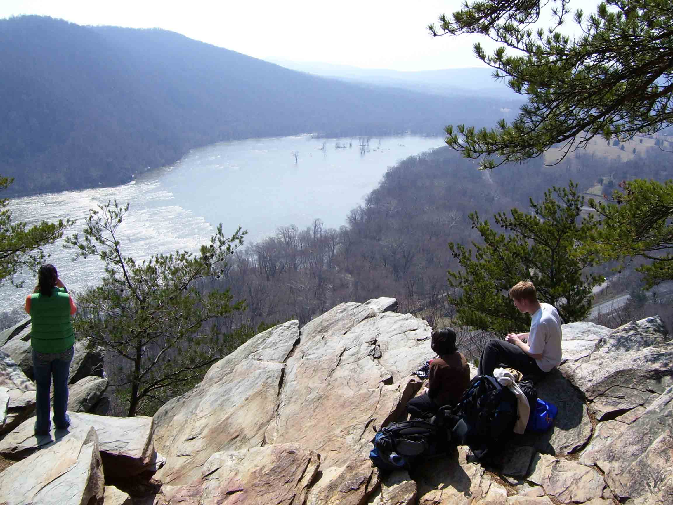 mm 5.8 - View to the west towards Harpers Ferry. The river is the Potomac. The day was very mild for March, but unfortunately hazy.   Courtesy dlcul@conncoll.edu
