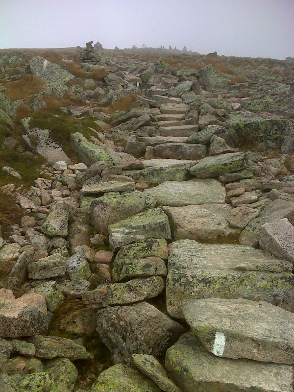 The northbound trail approaches its terminus at the summit of Katahdin.  GPS N45.9042 W68.9231  Courtesy pjwetzel@gmail.com