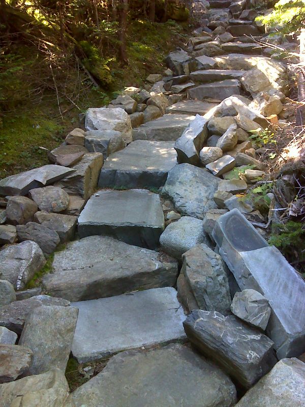 Some of the nearly 800 stone steps on north slopes of White Cap Mt.   GPS N45.5577 W69.2401  Courtesy pjwetzel@gmail.com