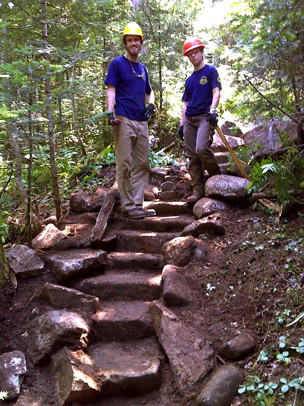 New stone steps being built by the Maine Conservation Corps.  GPS N44.6209 W70.8943  Courtesy pjwetzel@gmail.com