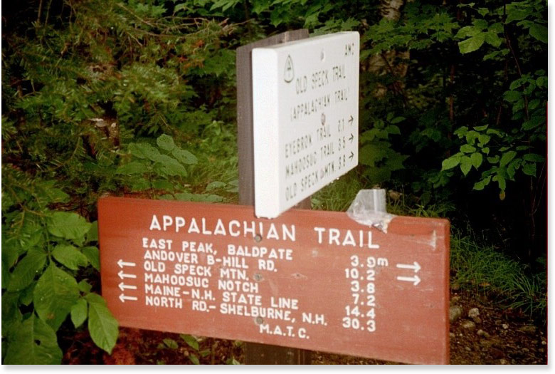 33.7 MM. Here are the Appalachian Trail signs at the parking lot in Grafton Notch just off of ME 26. This is where the last road crossing of the AT is located in Maine going southbound. Courtesy askus3@optonline.net