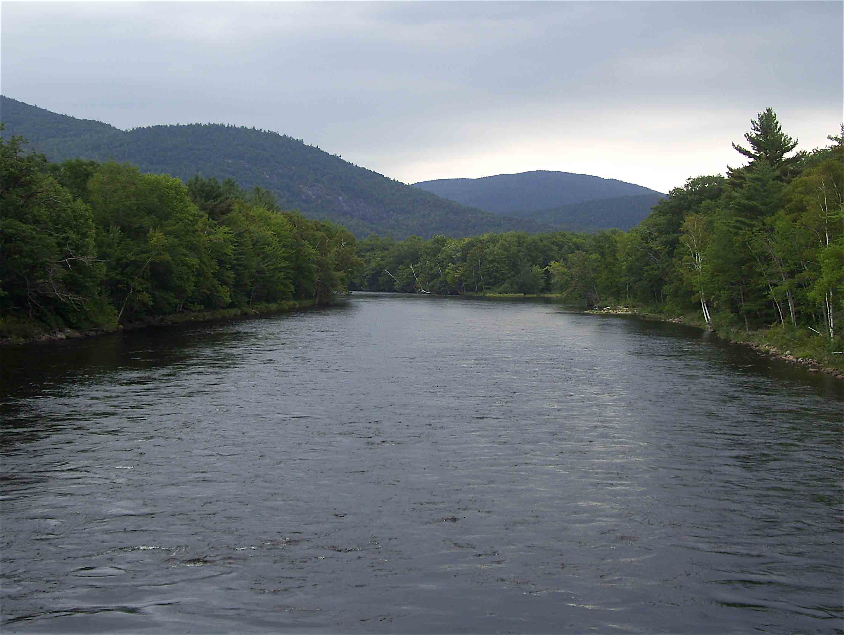 mm 16.2  Looking west from the North Road Bridge. The river is dammed here. If it had been a clear day, some of the Presidential Range would be visible.   Courtesy dlcul@conncoll.edu