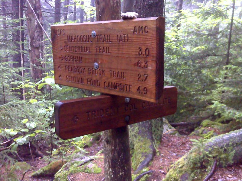 mm 9.6 Junction with trail to Trident Col Campsite. GPS N44.4407 W71.1364  Courtesy pjwetzel@gmail.com