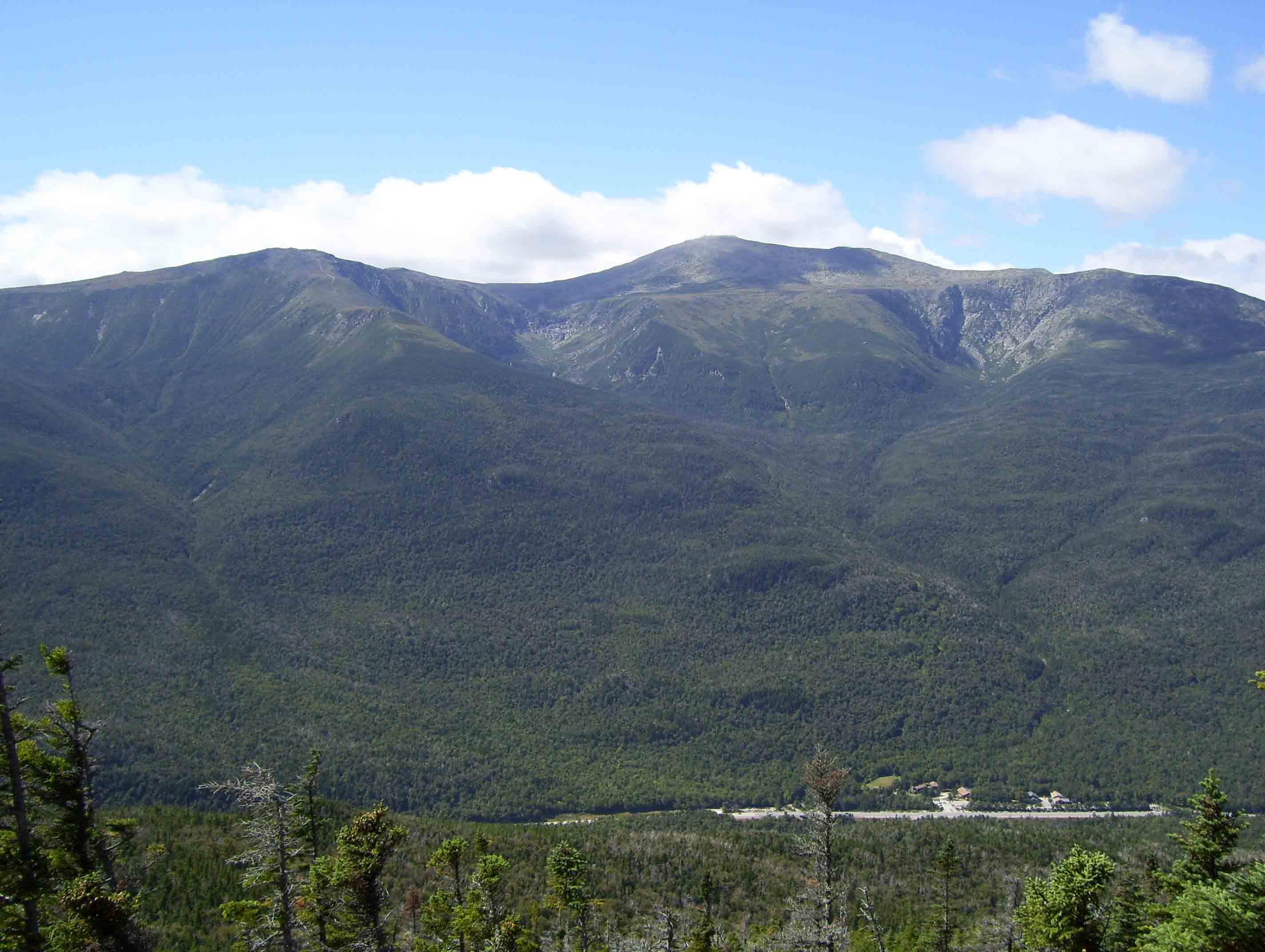 Mt. Washington and Pinkham Notch from the ledge at approximately mile 18.8. The AMC Pinkham Notch Center is at the bottom of the picture.  Courtesy dlcul@conncoll.edu