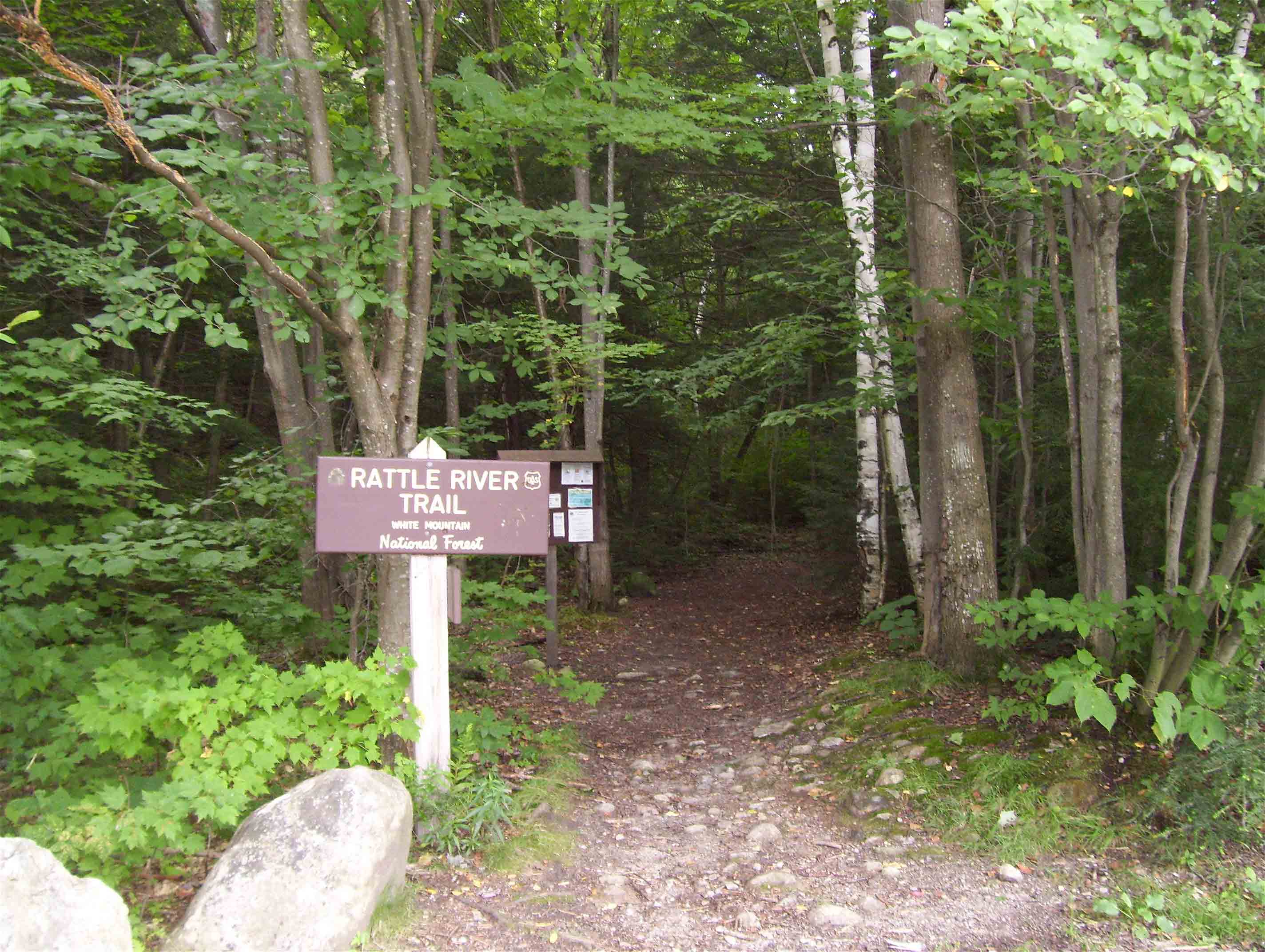 mm 0.2 Trailhead for the Rattle River Trail (part of AT) on US 2 east of  Gorham.  Courtesy dlcul@conncoll.edu