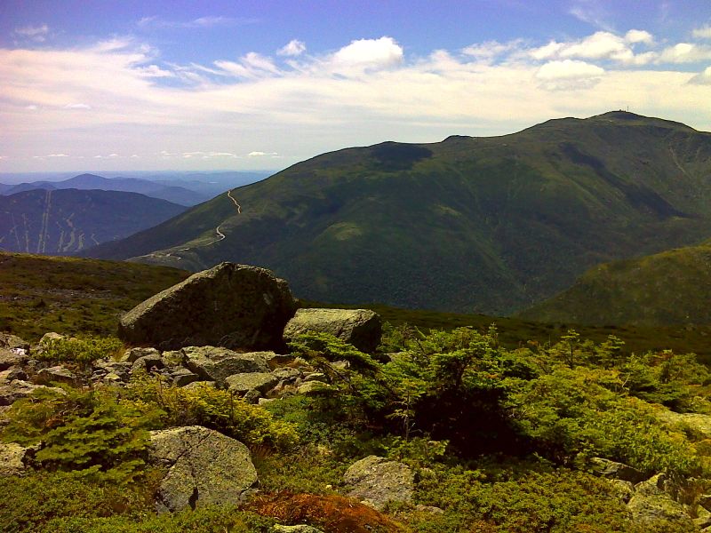 Auto Road and Mt Washington from the slopes of Mt. Adams.   GPS N44.3194 W71.2997  Courtesy pjwetzel@gmail.com