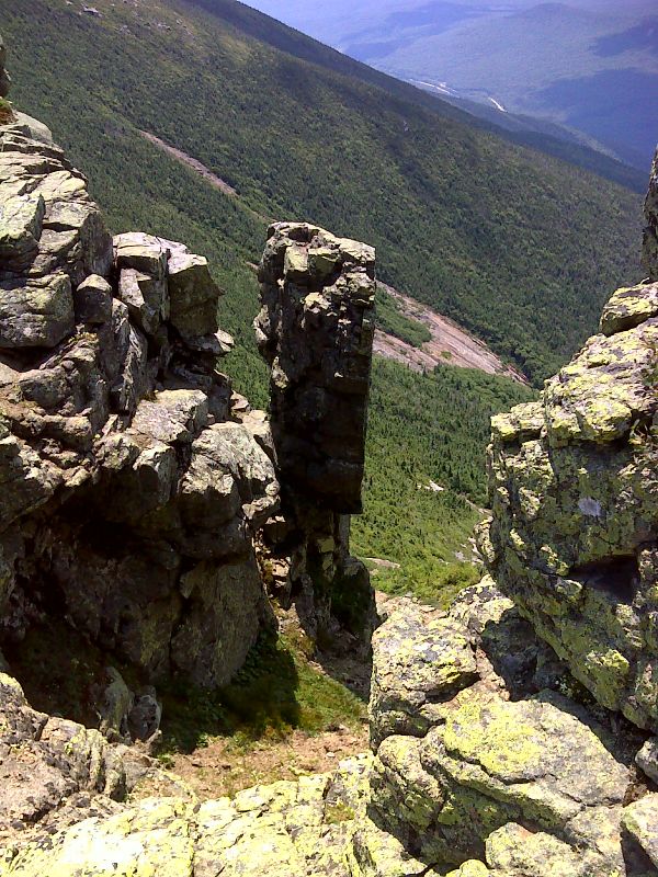 Rock pillar on the slopes of Mt. Lincoln. Taken at approx. mm 22.4. GPS N44.1469 W71.6444  Courtesy pjwetzel@gmail.com
