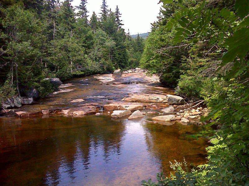 The North Fork of the Pemigewasset River  travels over smooth bedrock. GPS 44.1704 W71.4601  Courtesy pjwetzel@gmail.com