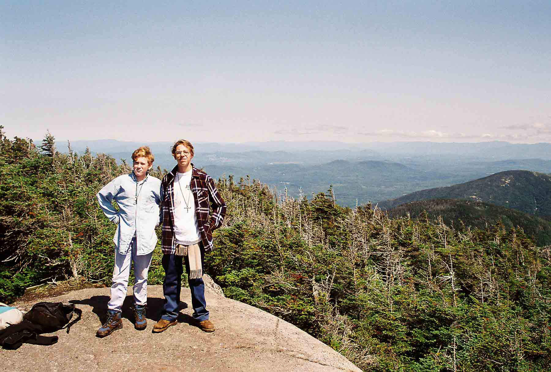My son, Mike, then 13 (1994) and his friend, Aaron, then 15, on a ledge at the summit of North Kinsman.   Courtesy dlcul@conncoll.edu