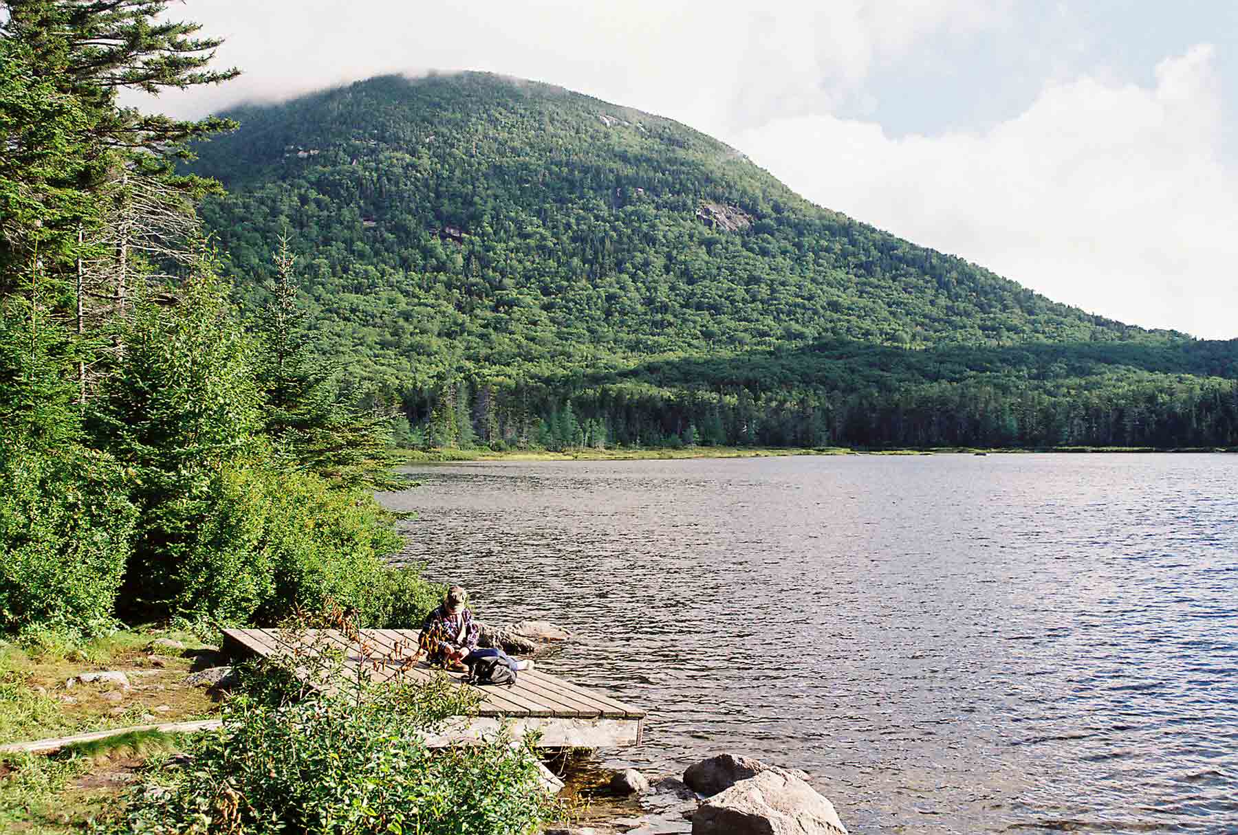 View of Cannon Mt. from Lonesome Lake.  Dock is for Lonesome Lake Hut.  Courtesy dlcul@conncoll.edu