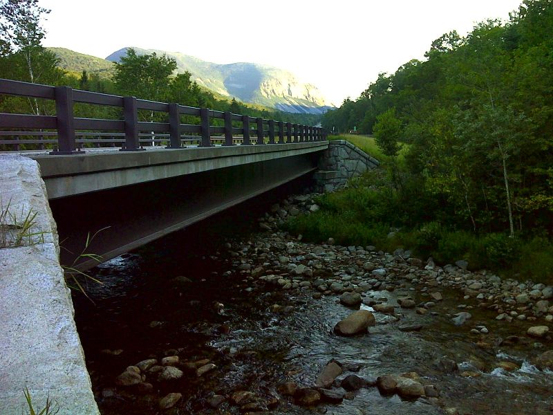 After leaving the Bike Path, the Cascade Brook Trail soon crosses under the Franconia Notch Parkway (I-93).    GPS N 44.1104 W71.6818  Courtesy pjwetzel@gmail.com