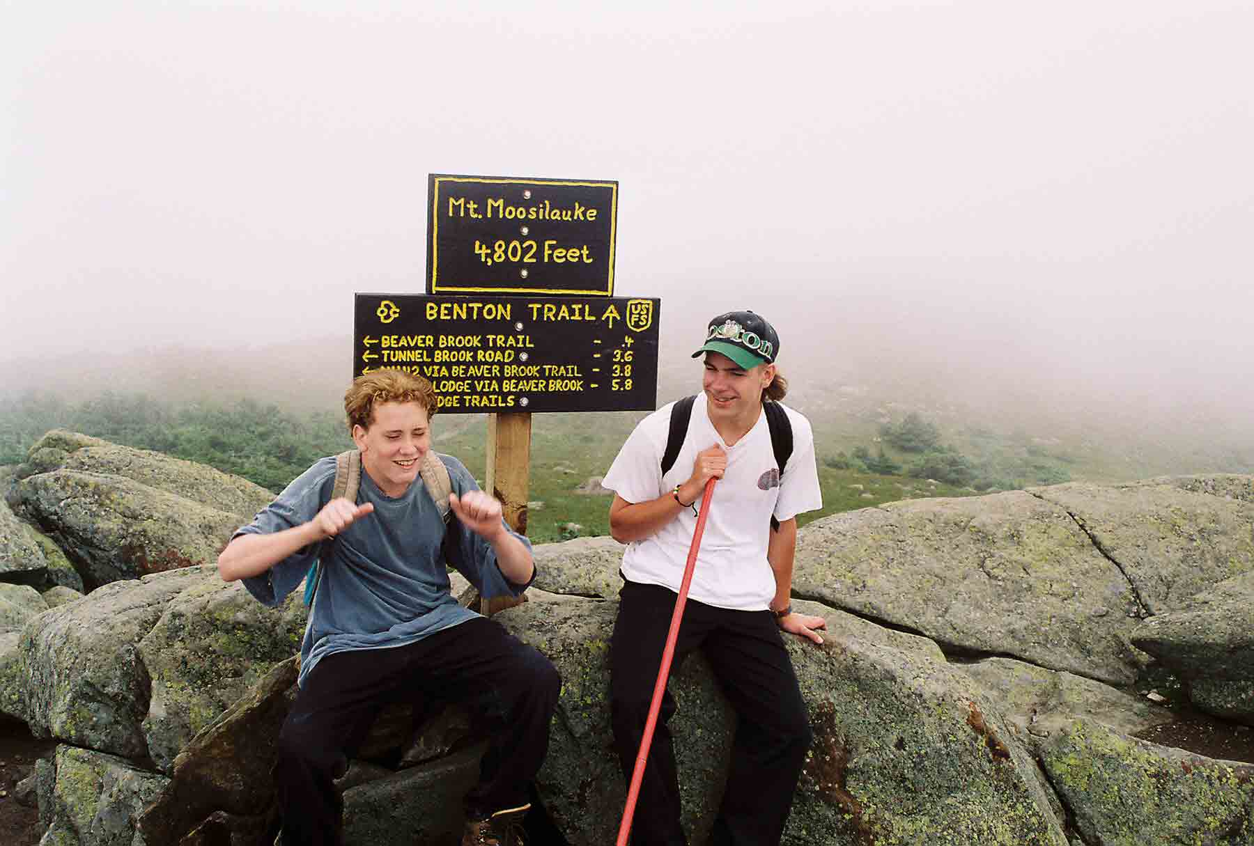 My son Mike (on left), then 14 (1995), with his friend Aaron at the summit of Mt. Moosilauke.   Courtesy dlcul@conncoll.edu