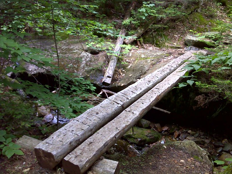 mm 4.9  Footbridge across branch of North Jacobs Brook.  This is just north of the side trail to Hexacuba Shelter. GPS N43.8751 N72.0284.    Courtesy pjwetzel@gmail.com