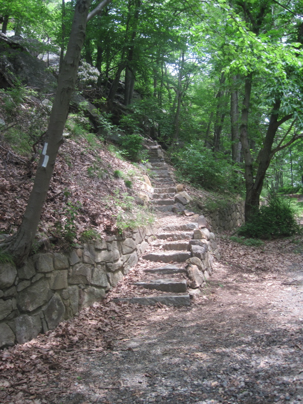mm 4.2 At this point the northbound AT leaves the closed section of Perkins Memorial Drive via this rock staircase and starts up a beautifully engineered section of trail towards the summit of Bear Mountain.   Courtesy dlcul@conncoll.edu