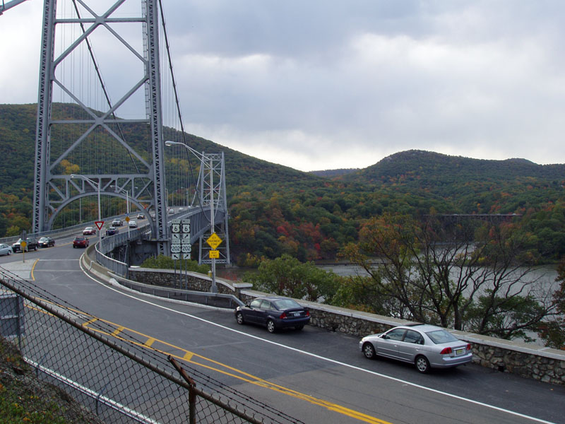 mm 5.3 - Bear Mountain Bridge looking West from the Eastern side of the Hudson River. Notice the parking spaces.  Courtesy froto