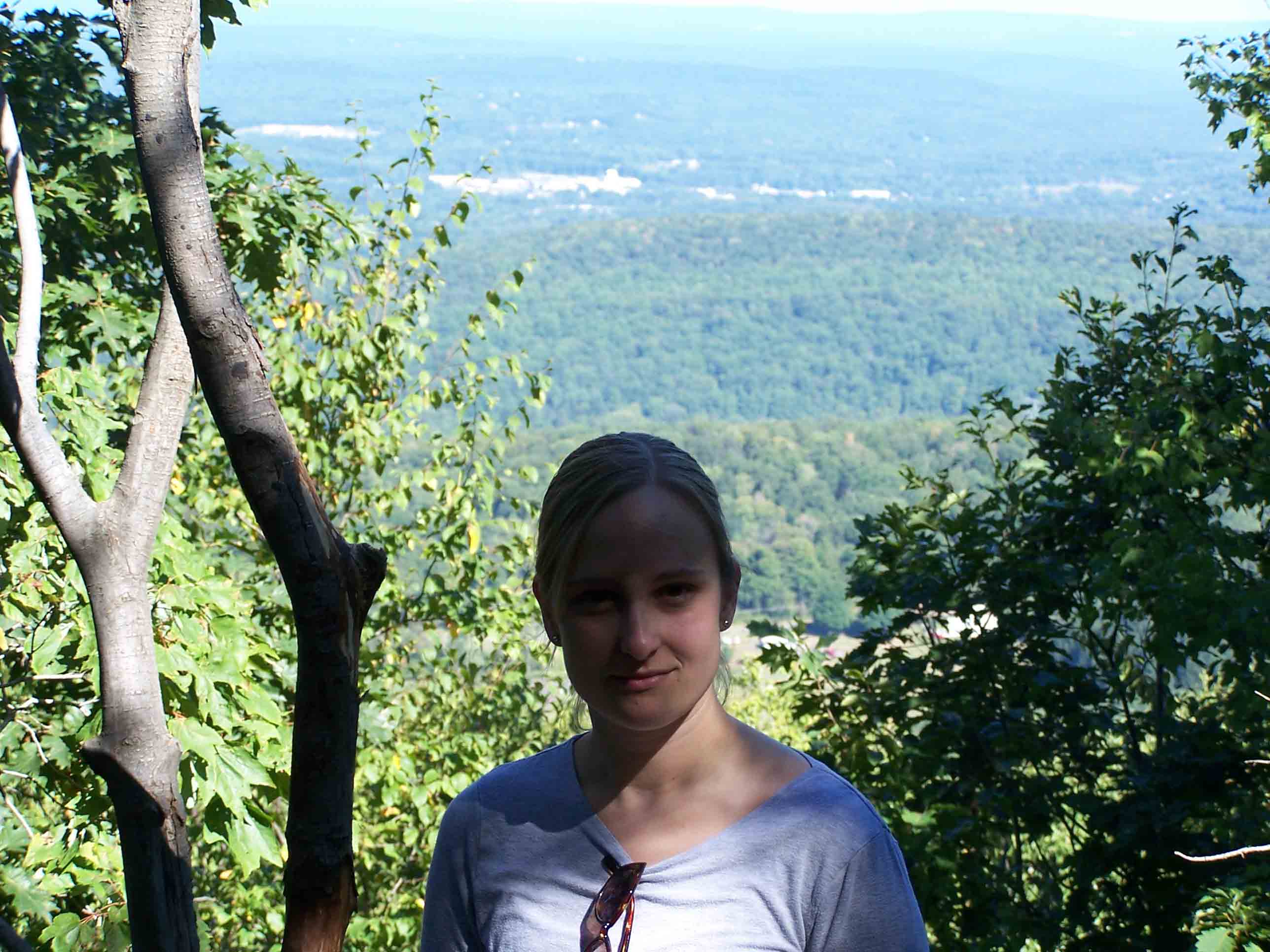 Heather and view of Stroudsburg - mile 7.4. Courtesy at@rohland.org