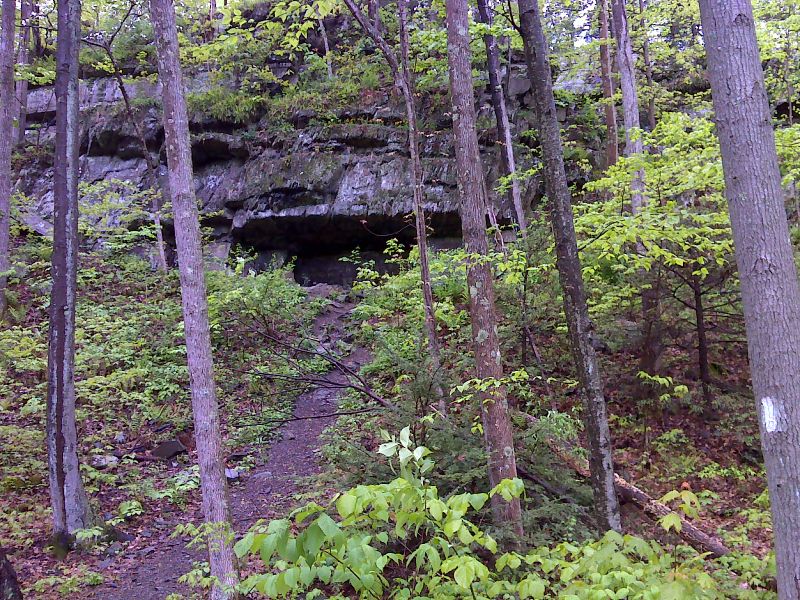 Rock Shelter south of Lake Lenape.  The AT is following a fire road here.  GPS N40.9764 W 75.1397  Courtesy pjwetzel@gmail.com
