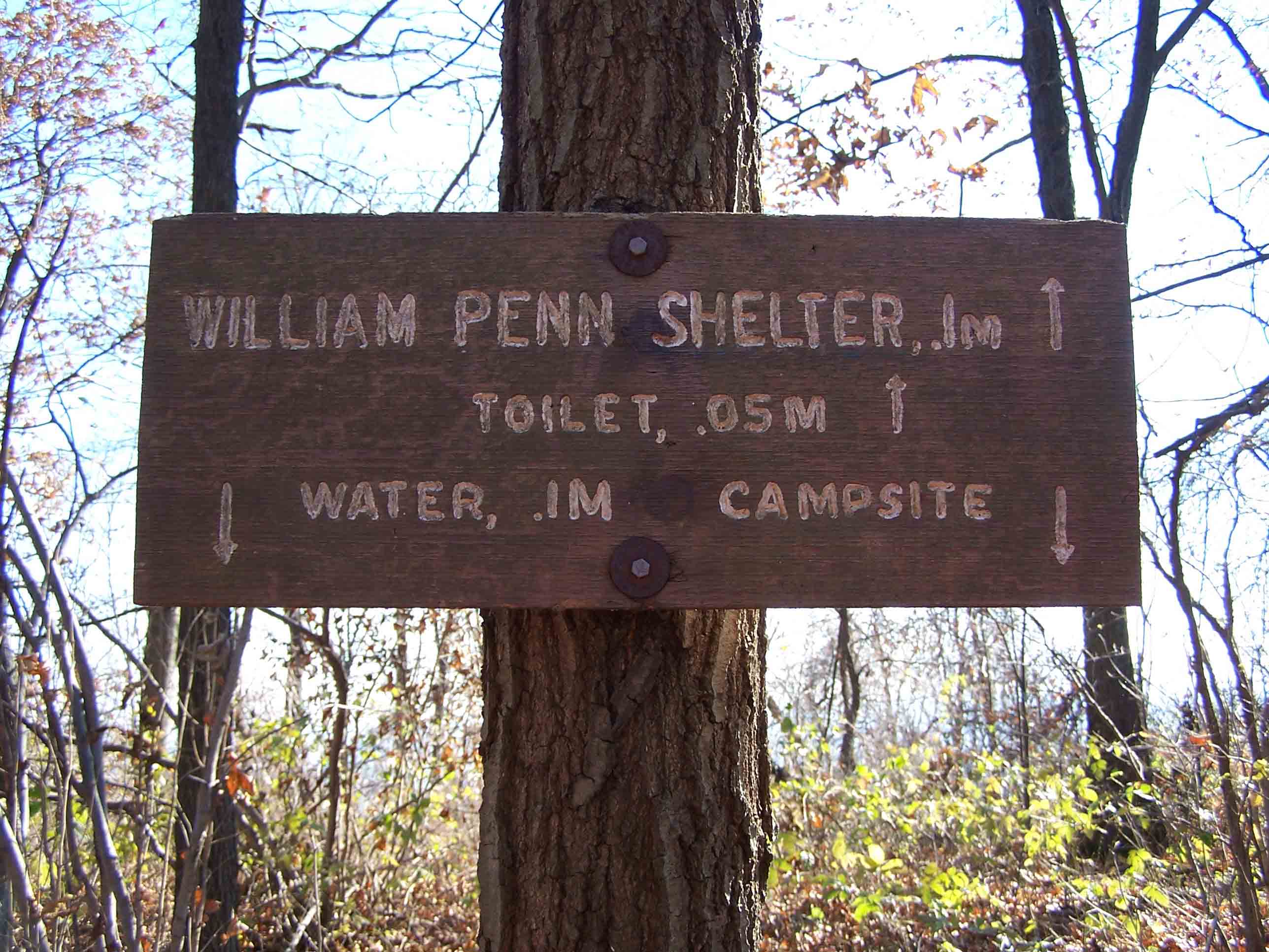 mm 13.4 - Sign for William Penn Shelter. Courtesy at@rohland.org
