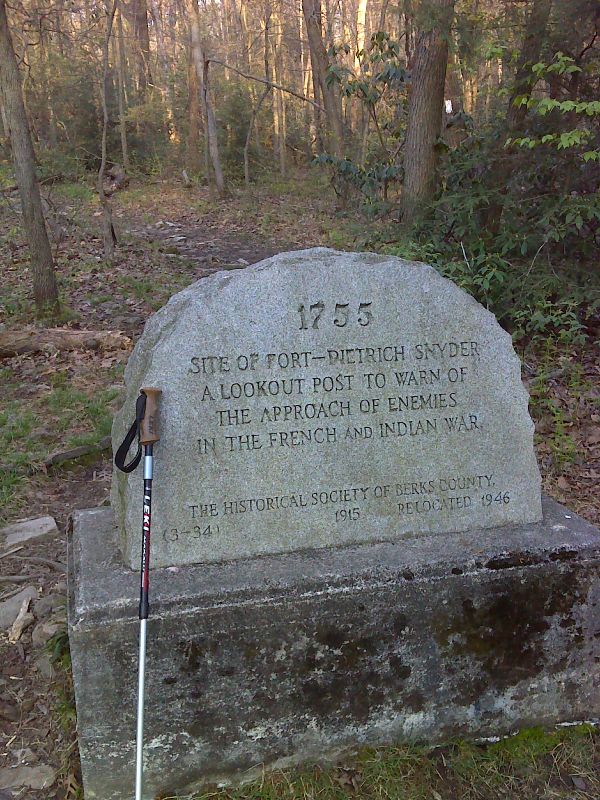 mm 0.3 Monument for Fort Dietrich-Snyder which existed here during the French and Indian War. GPS N40.5269 W76.2287  Courtesy pjwetzel@gmail.com