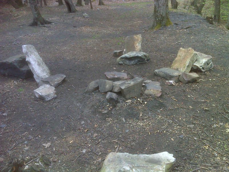 mm 6.1  Stone seats at campsite near Rausch Gap Shelter. GPS N40.4994 W76.5999  Courtesy pjwetzel@gmail.com