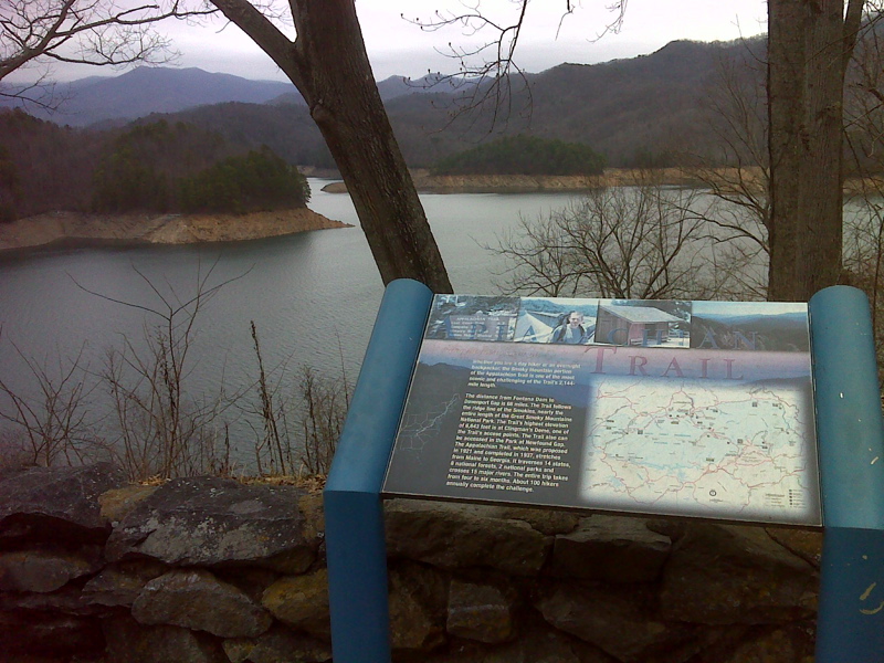 mm 0.7 AT info sign at side trail to Fontana Dam shelter. GPS 35.4491 W83.7965  Courtesy pjwetzel@gmail.com