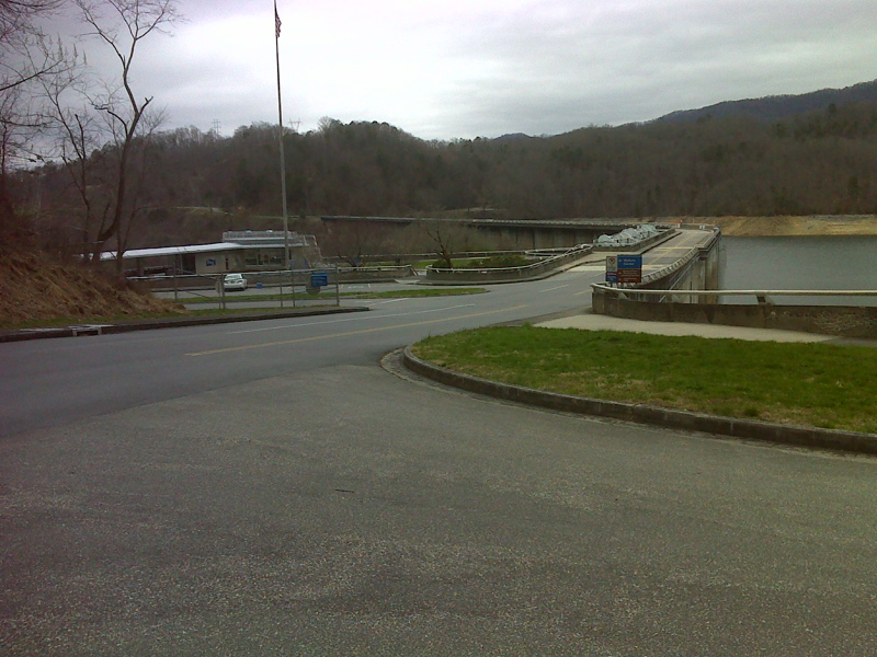 mm 0.4 Fontana Dam and Visitor Center where there is parking. The northbound AT  crosses the dam. GPS  N35.4527 W83.8002  Courtesy pjwetzel@gmail.com