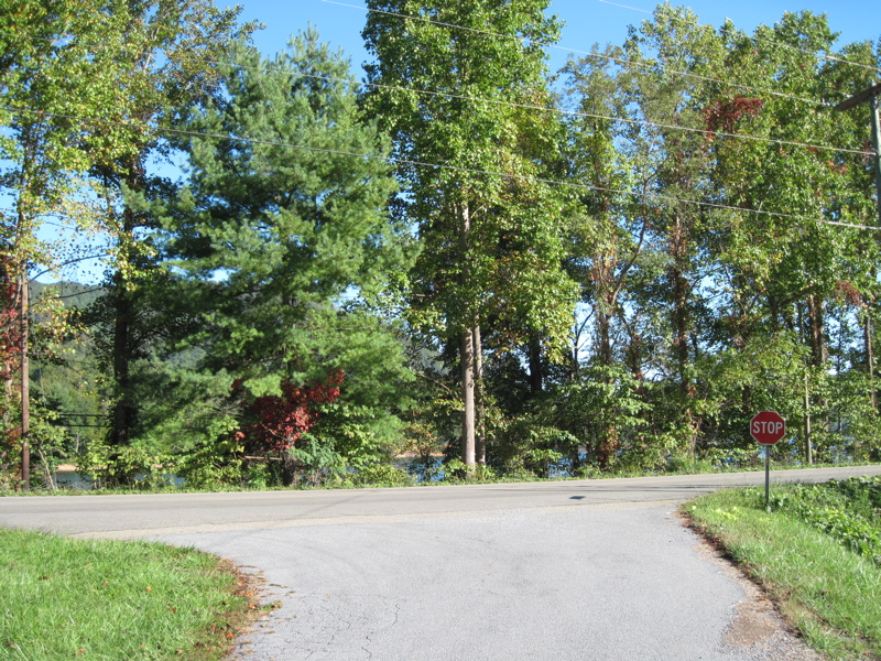 mm 4.2  Intersection of US 321 and Shook Branch Road.  Parking
area is to the left.  Shook Branch Recreation Area is through the trees on
the opposite side of US 321.  Courtesy dlcul@conncoll.edu