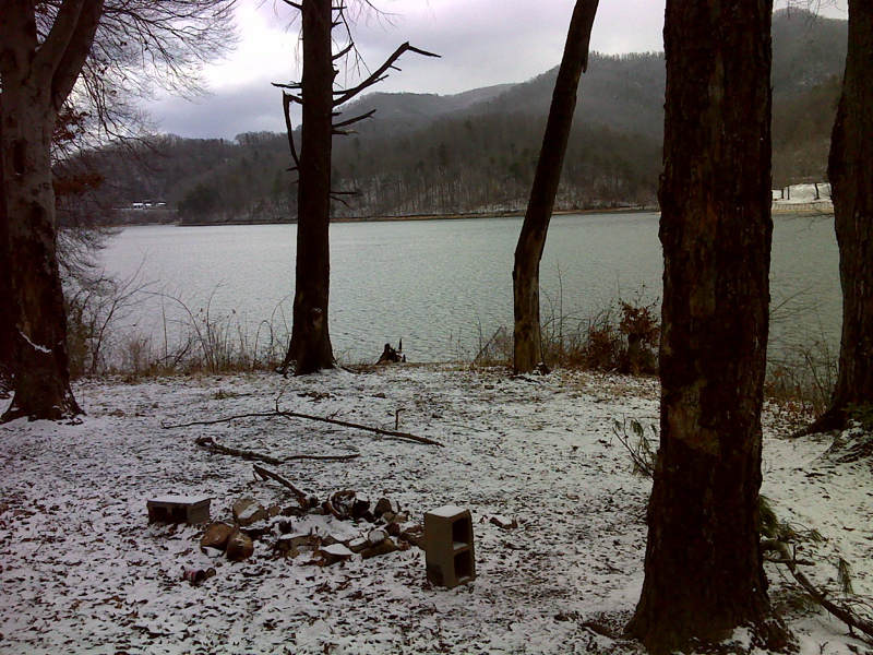 One of several fishermen  camps along AT on Watauga Lake. Taken in February 2012.  GPS N36.305 W82.1295  Courtesy pjwetzel@gmail.com
