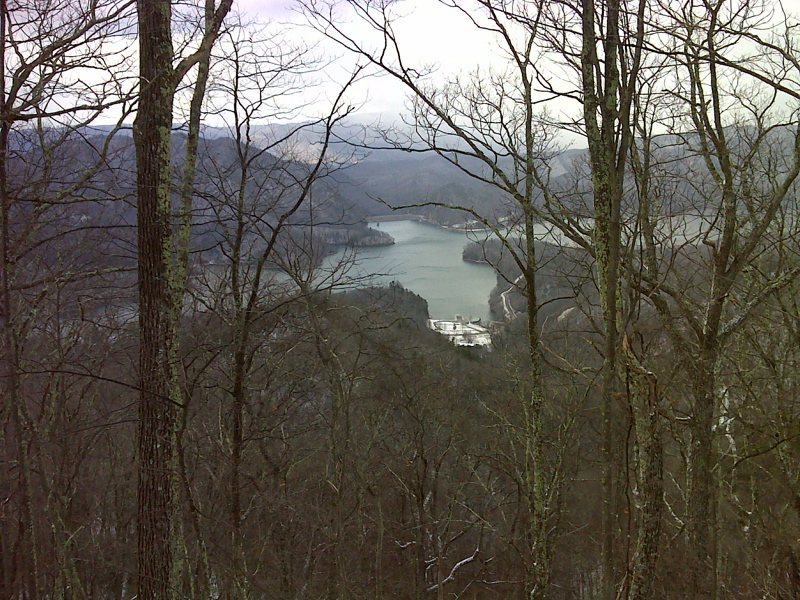 Winter view (February 2012) of Watauga Dam from slopes of Pond Mtn. GPS  N36.2883 W82.1191  Courtesy pjwetzel@gmail.com