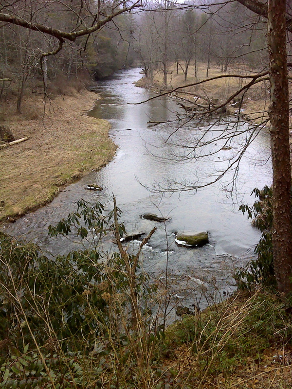 Elk River.  This picture is taken from almost the same spot as the previous one.  This one is a winter shot (February 2012)  rather than a fall shot.  The view is less obscured.     Courtesy pjwetzel@gail.com