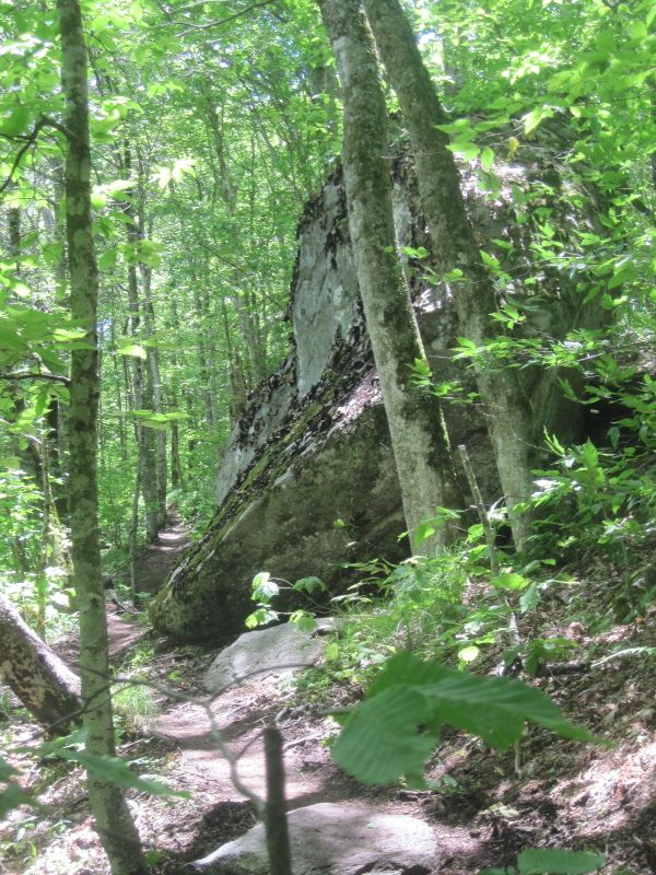 The trail passes this large rock about a mile trail north of Hughes Gap.    Courtesy dlcul@conncoll.edu