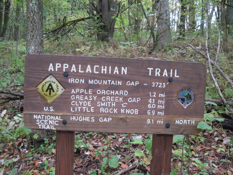 mm 9.0  Trail sign as northbound trail leaves Iron Mountain Gap.
Courtesy dlcul@conncoll.edu