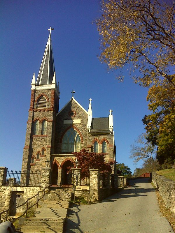 mm 0.1 St. Peters Church in Harpers Ferry.  GPS N39.3229 W 77.7309  Courtesy pjwetzel@gmail.com