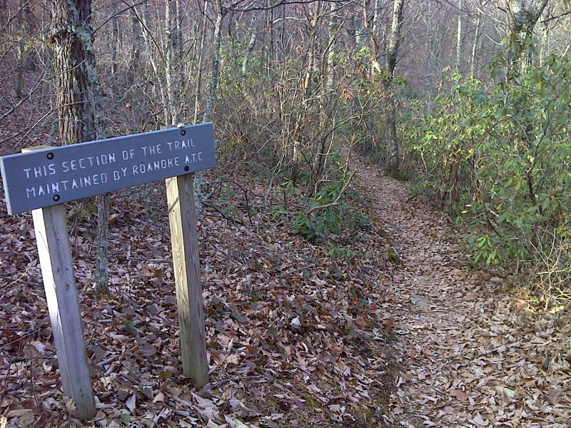mm 0.0  Trail sign  as southbound trail leaves Black Horse Gap. This is the northern end of the section maintained by the Roanoke
Appalachian Trail Club.    Courtesy pjwetzel@gmail.com
