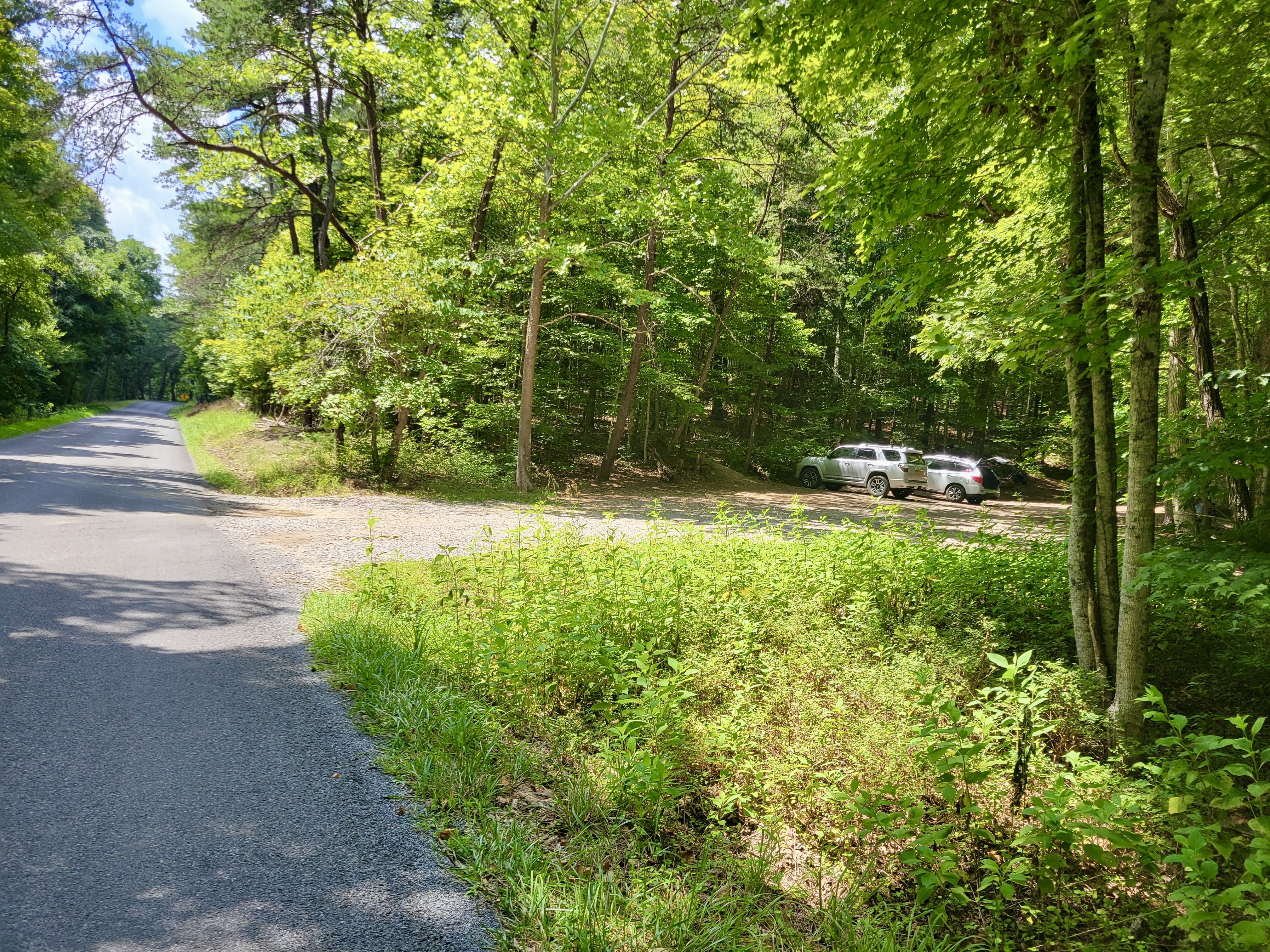 mm 0.0 Parking area on VA 621. Zoom in to see the Southbound trailhead white blaze starting right next to the first vehicle you see in the lot.   Courtesy cabincellars@yahoo.com