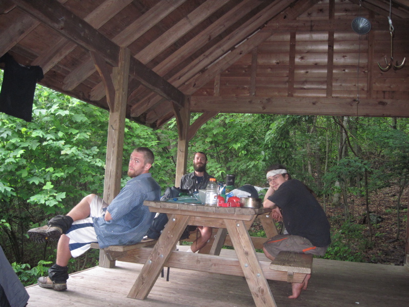 mm 7.3 Thru-Hikers on the porch of Sarver Hollow Shelter. Courtesy dlcul@conncoll.edu
