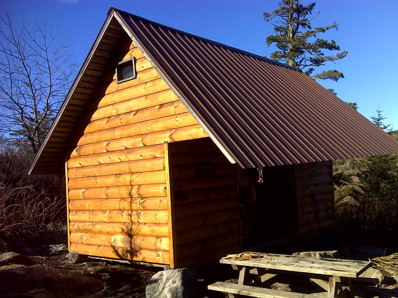 mm 12.7 Thomas Knob Shelter  in February 2012.  Note that it has been newly re-sided. Courtesy pjwetzel@gmail.com